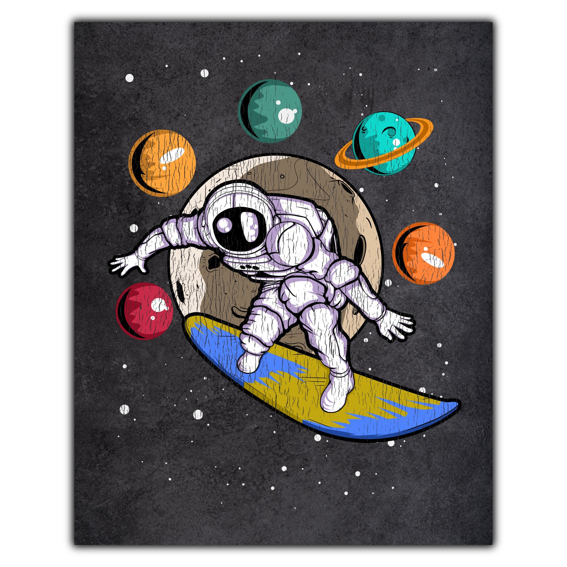 Surfing Astronaut Outer Space Spaceman Distressed 8"x10" Wall Art Print