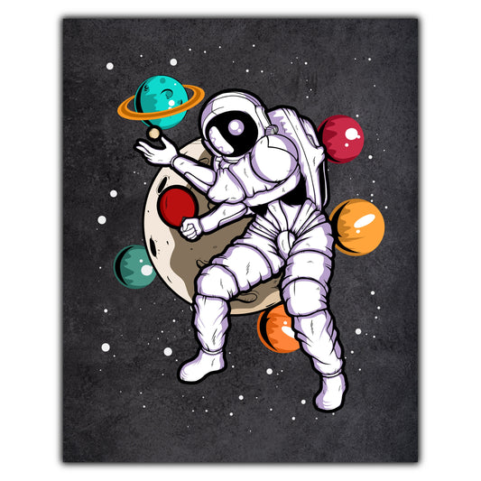 Table Tennis Astronaut Outer Space Spaceman Distressed 8"x10" Wall Art Print