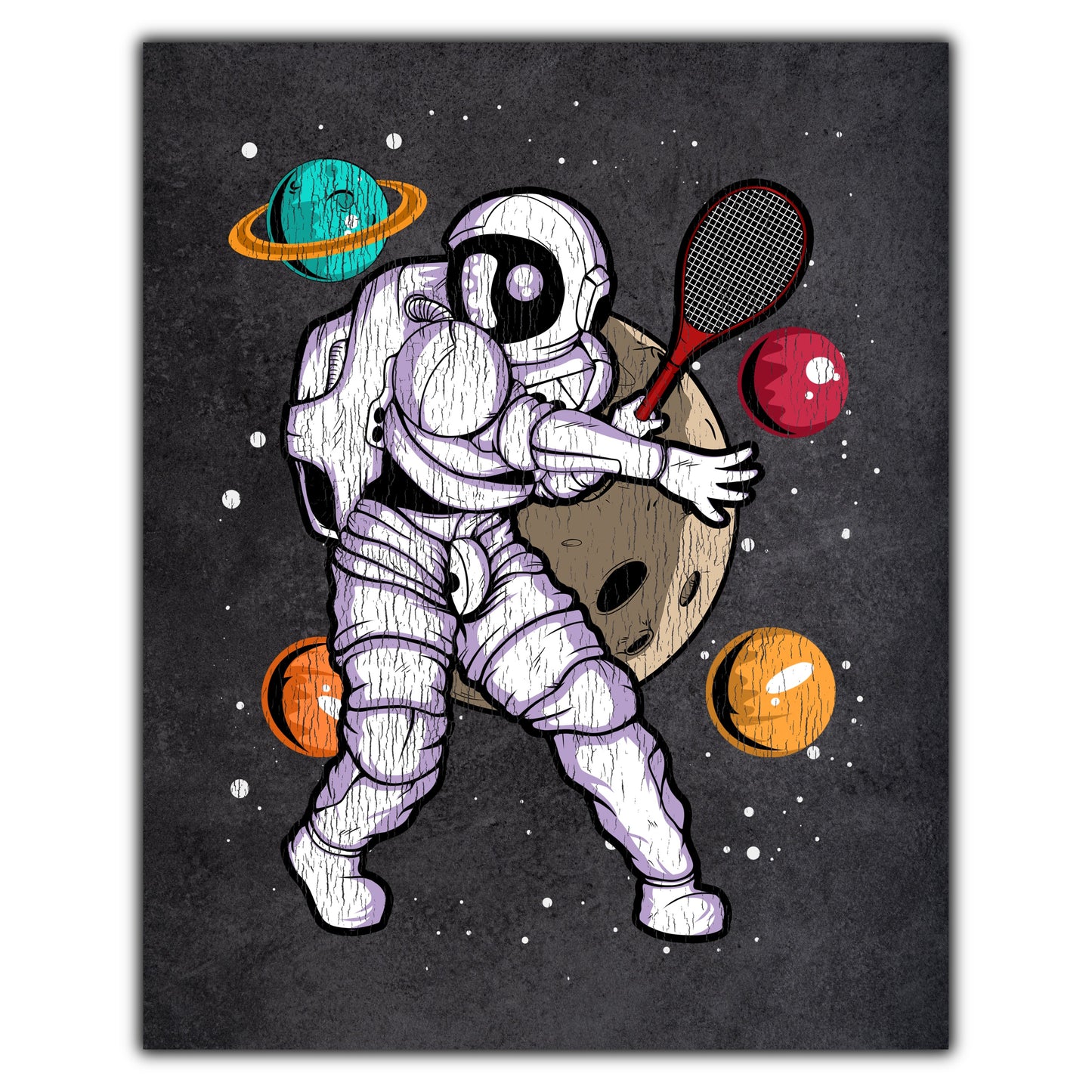Tennis Astronaut Outer Space Spaceman Distressed 8"x10" Wall Art Print