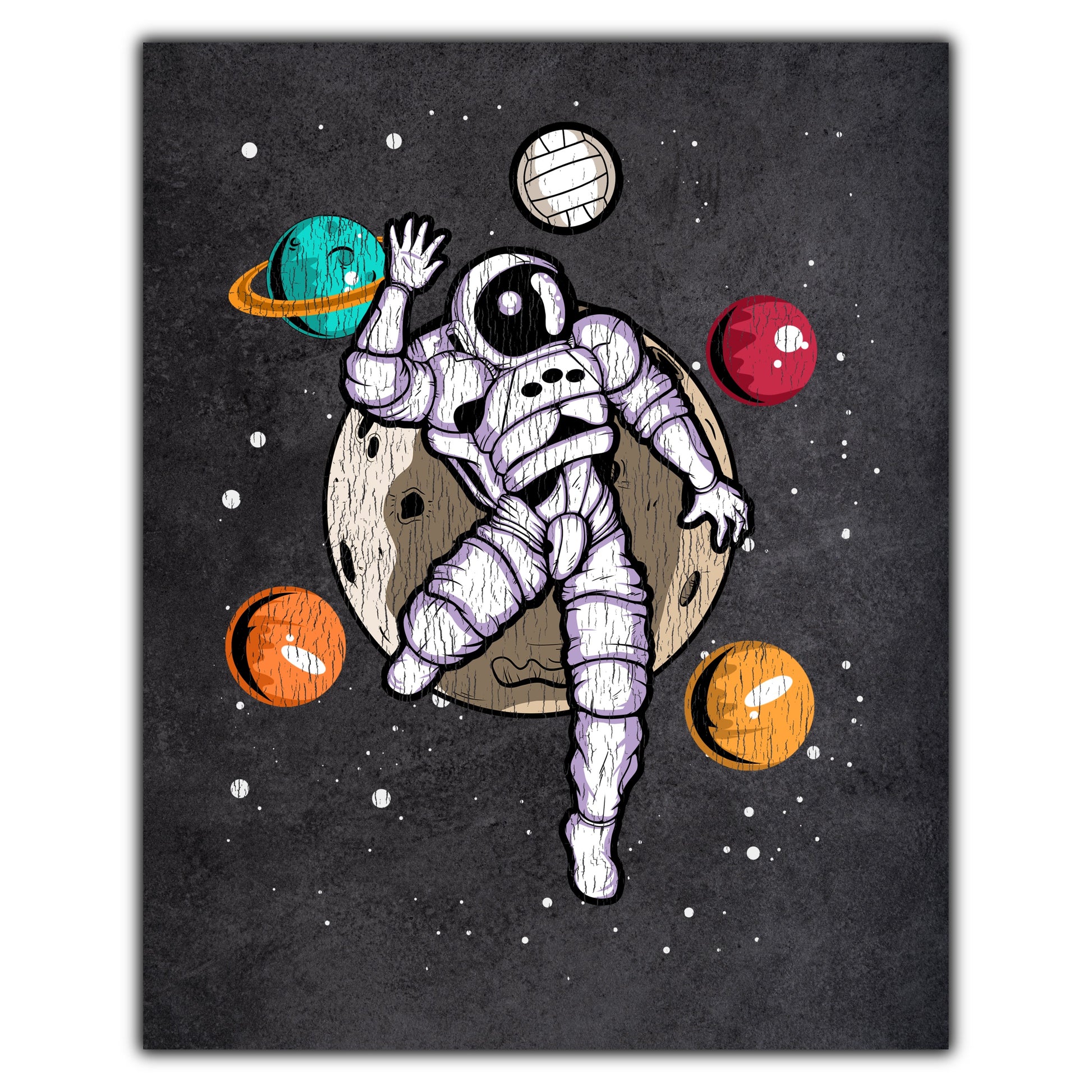 Volleyball Astronaut Outer Space Spaceman Distressed 8"x10" Wall Art Print