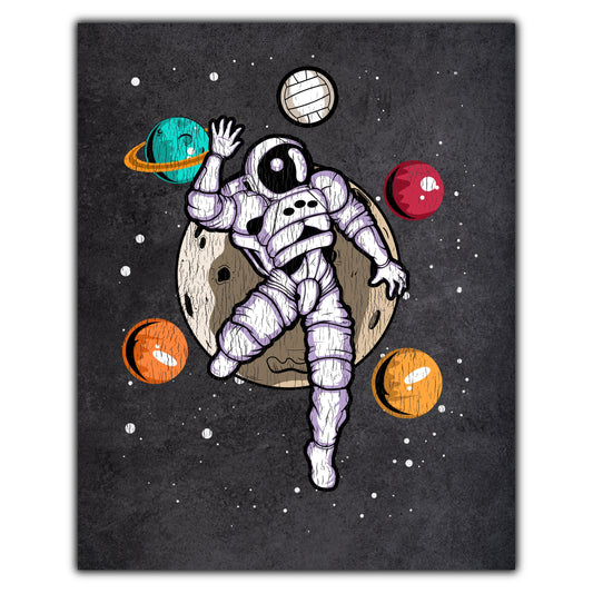 Volleyball Astronaut Outer Space Spaceman Distressed 8"x10" Wall Art Print