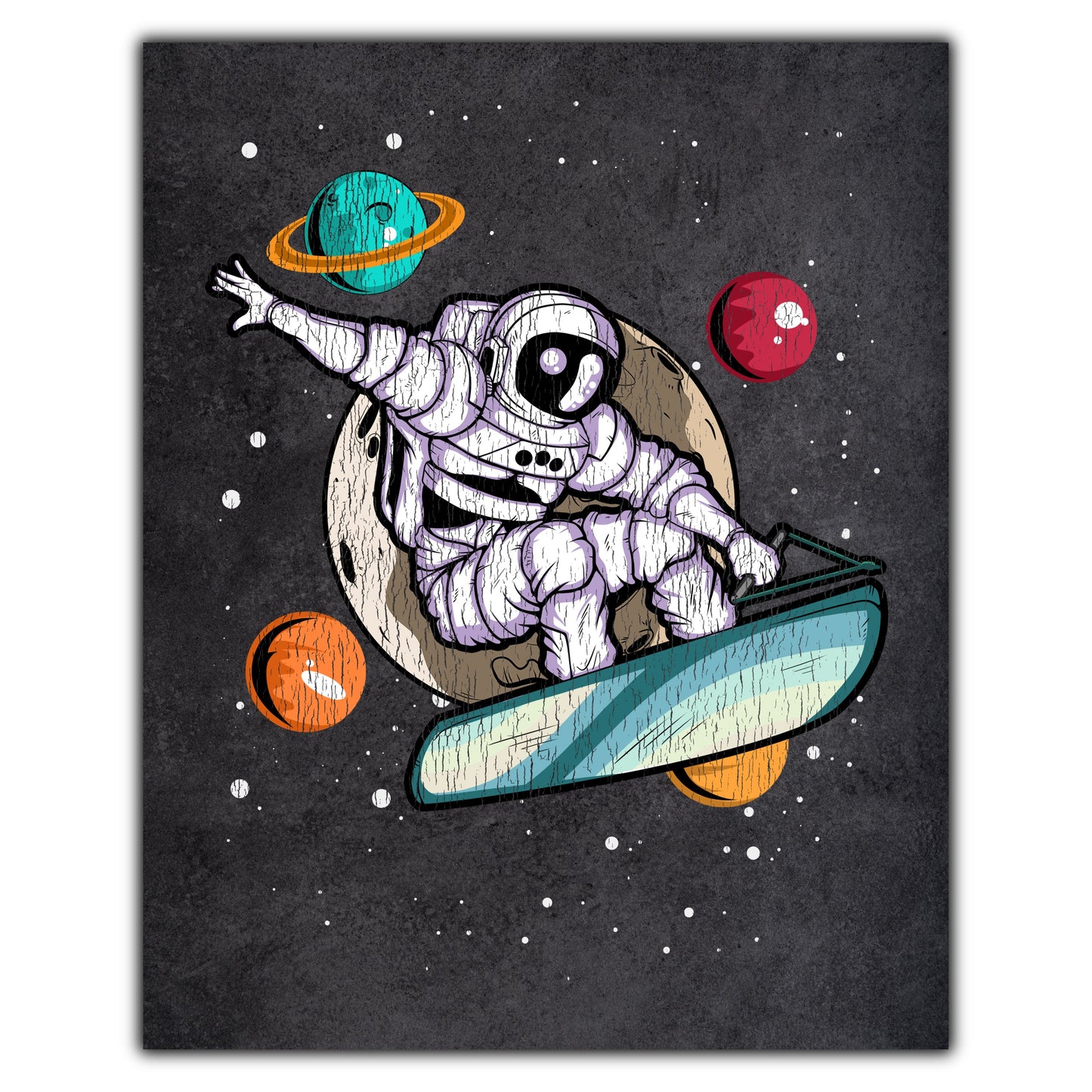 Wakeboarding Astronaut Outer Space Spaceman Distressed 8"x10" Wall Art Print