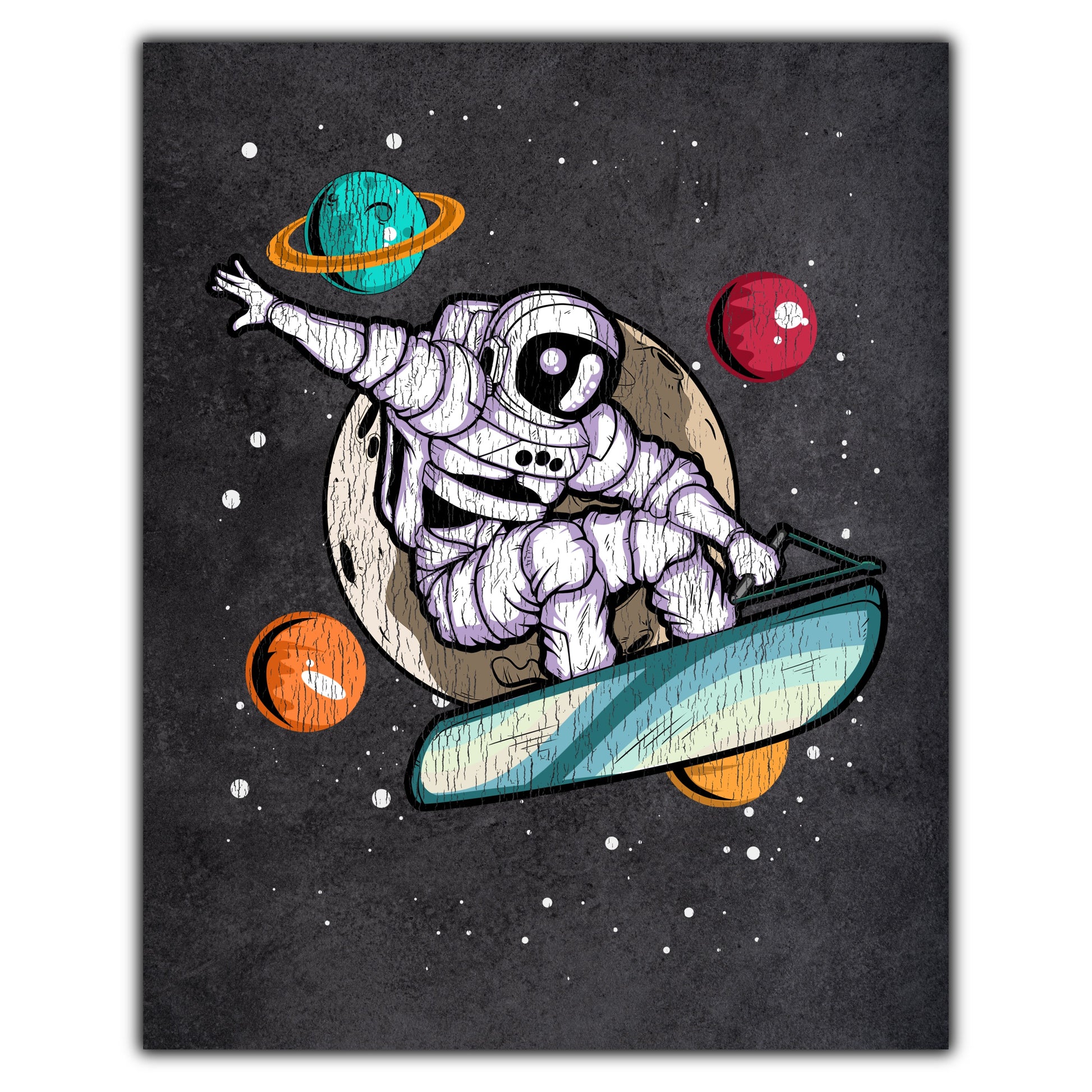 Wakeboarding Astronaut Outer Space Spaceman Distressed 8"x10" Wall Art Print