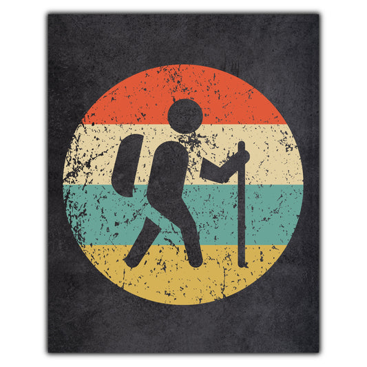 Hiking Hiker Icon Retro 8"x10" Wall Art Print