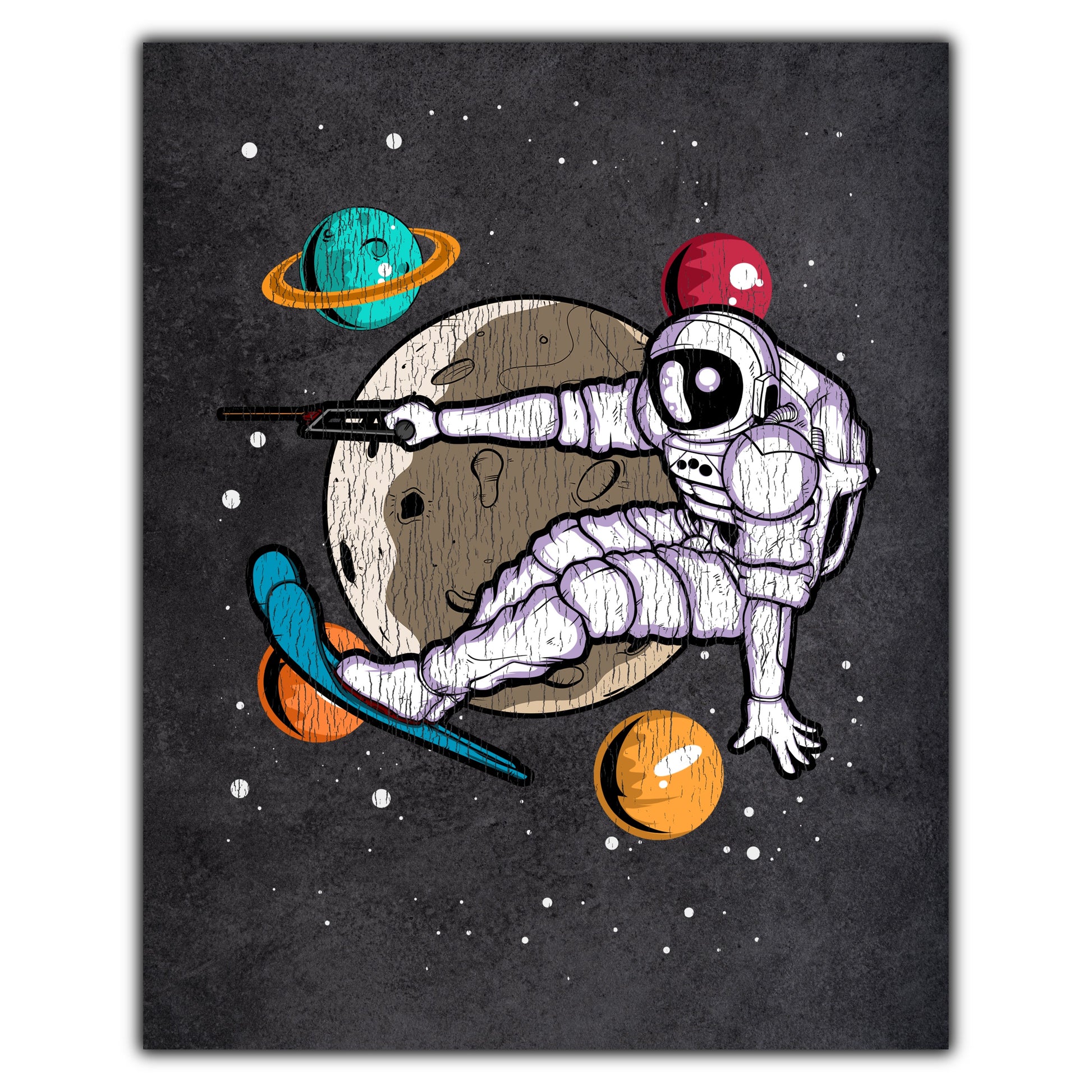 Waterskiing Astronaut Outer Space Spaceman Distressed 8"x10" Wall Art Print