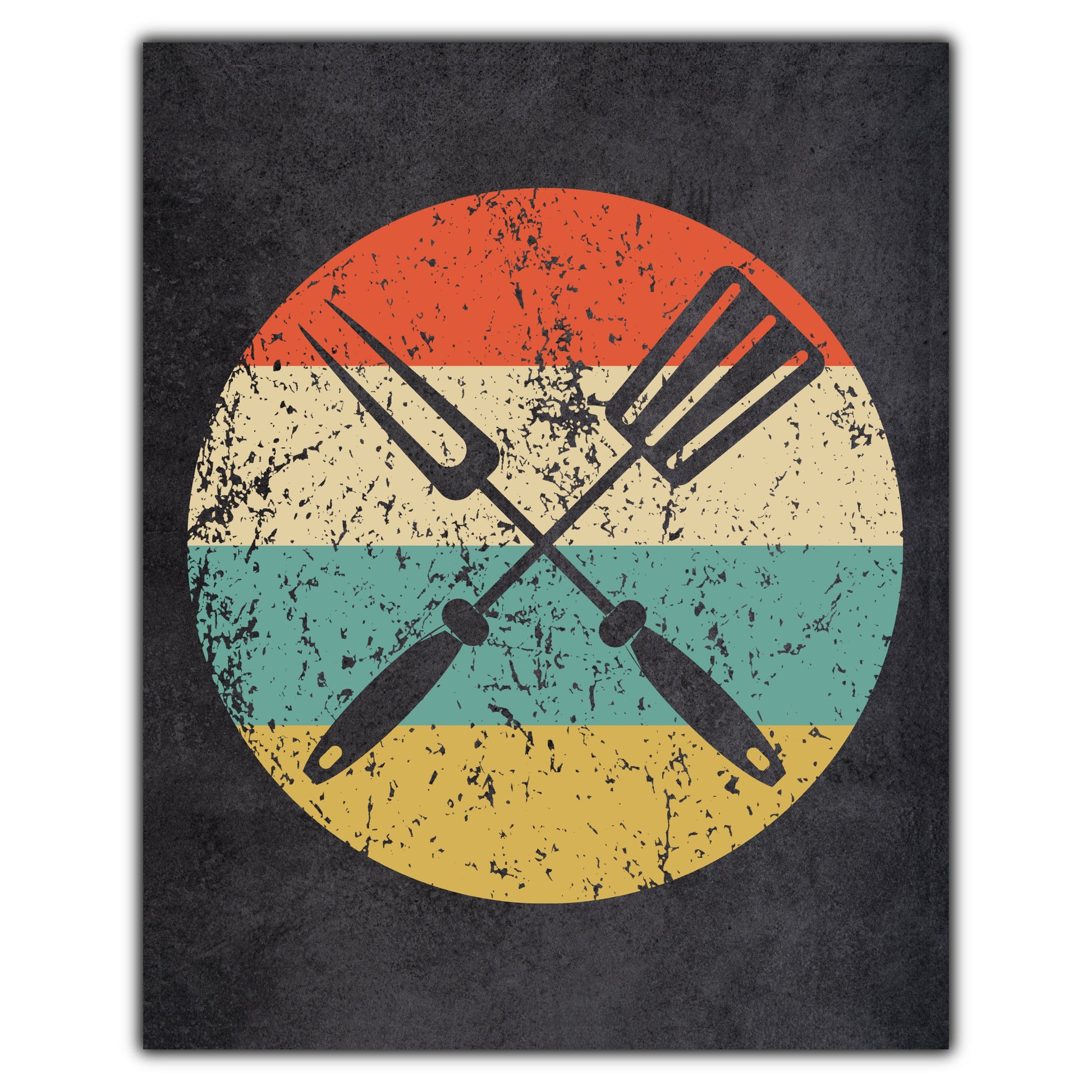 Spatula And Fork BBQ Cookout Icon Retro 8"x10" Wall Art Print