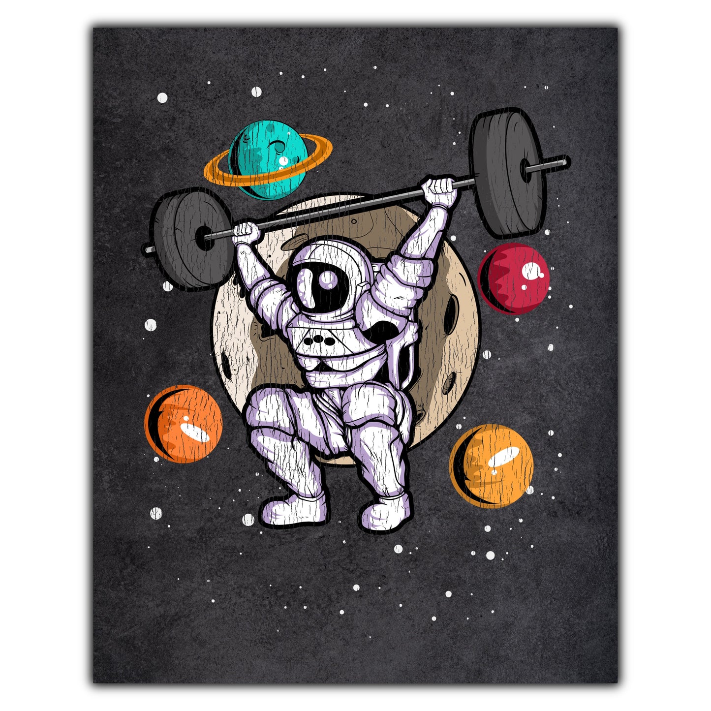 Weightlifting Astronaut Outer Space Spaceman Gym Fitness Distressed 8"x10" Wall Art Print