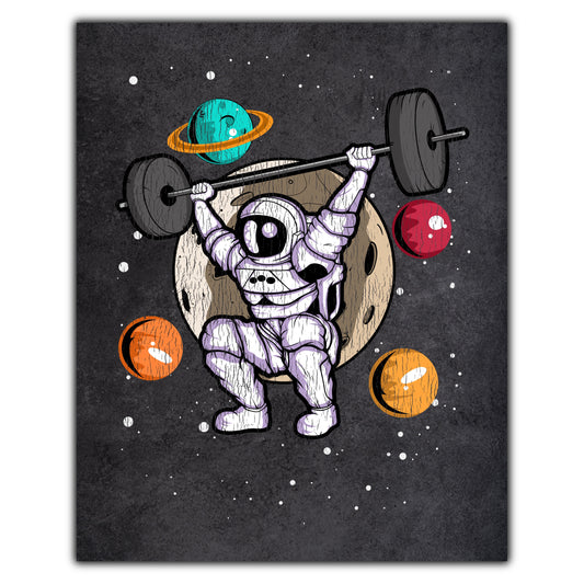 Weightlifting Astronaut Outer Space Spaceman Gym Fitness Distressed 8"x10" Wall Art Print