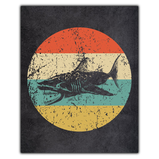 Great White Shark Megalodon Icon Retro 8"x10" Wall Art Print