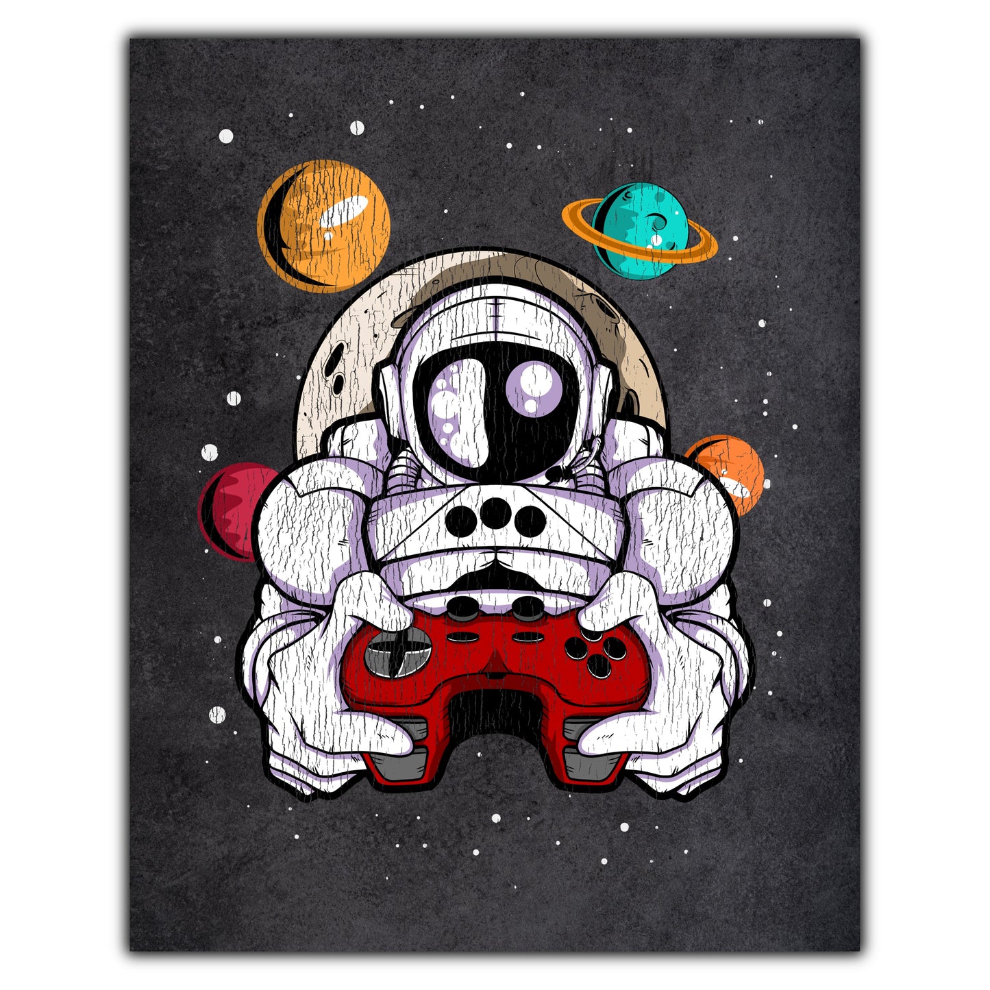 Gamer Astronaut Outer Space Spaceman Video Games Distressed 8"x10" Wall Art Print