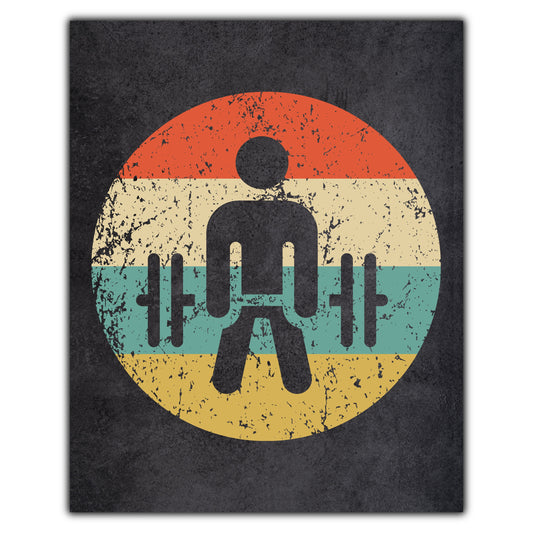 Dead Lift Weightlifting Icon Retro 8"x10" Wall Art Print
