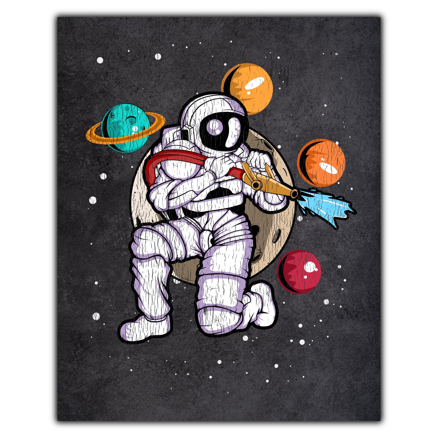 Firefighter Astronaut Outer Space Spaceman Fireman Distressed 8"x10" Wall Art Print