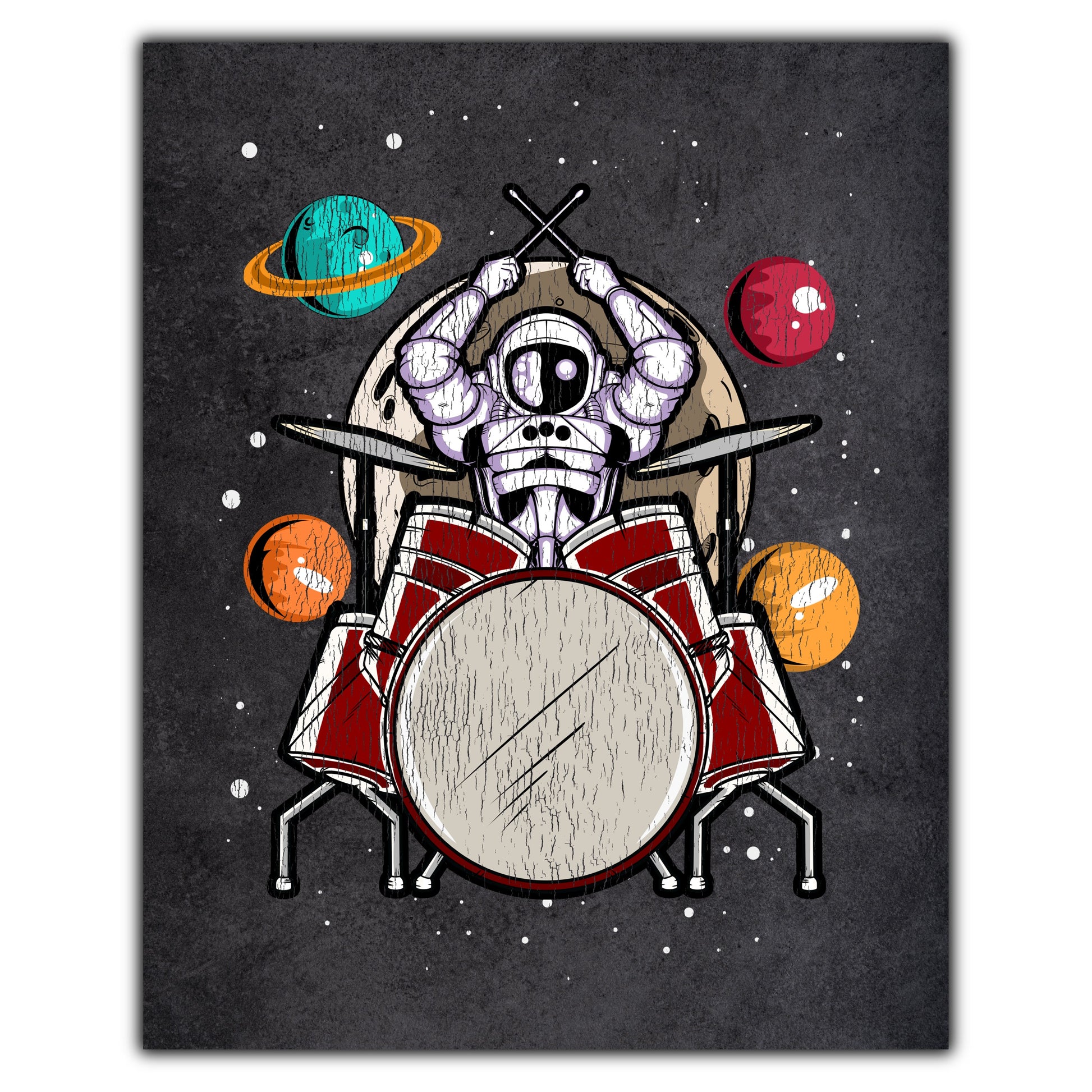 Drummer Astronaut Outer Space Spaceman Drums Distressed 8"x10" Wall Art Print