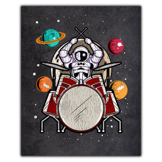 Drummer Astronaut Outer Space Spaceman Drums Distressed 8"x10" Wall Art Print