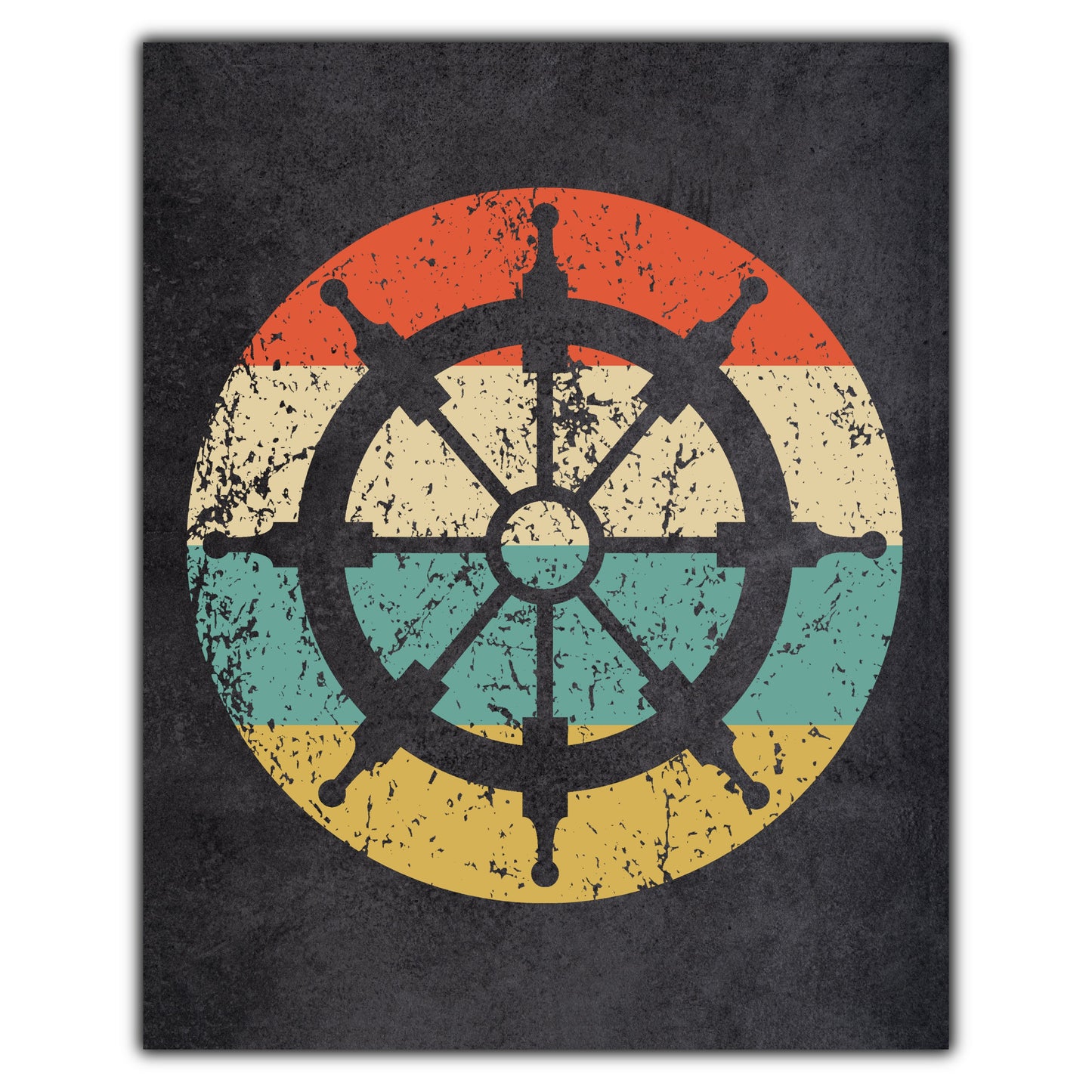 Sailboat Steering Wheel Nautical Icon Retro 8"x10" Wall Art Print