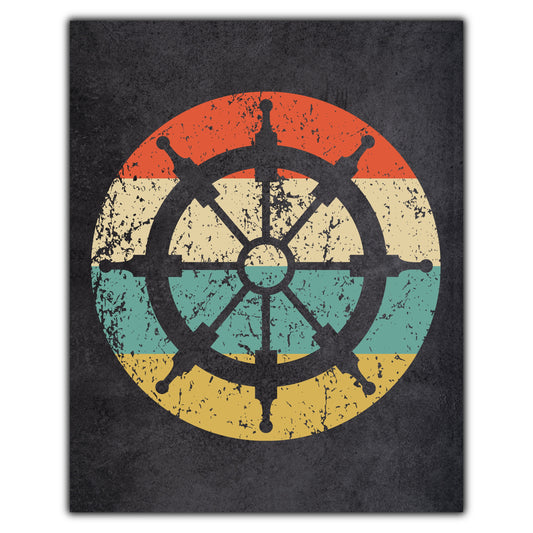 Sailboat Steering Wheel Nautical Icon Retro 8"x10" Wall Art Print
