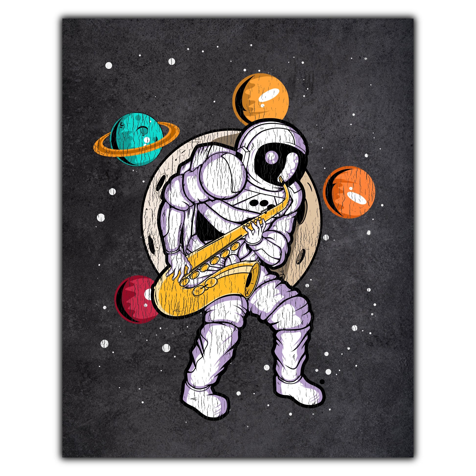 Sax Player Astronaut Outer Space Spaceman Saxophone Distressed 8"x10" Wall Art Print