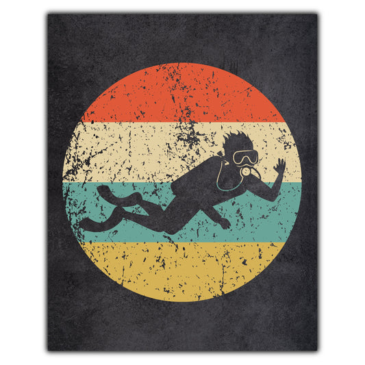 Scuba Diving Scuba Diver Icon Retro 8"x10" Wall Art Print