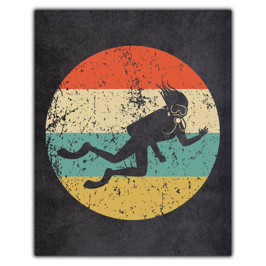 Scuba Diving Scuba Diver Icon Retro 8"x10" Wall Art Print