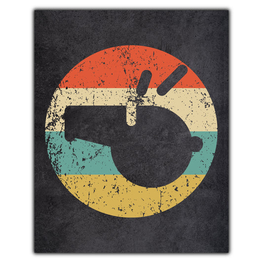 Referee Ref Whistle Sports Icon Retro 8"x10" Wall Art Print