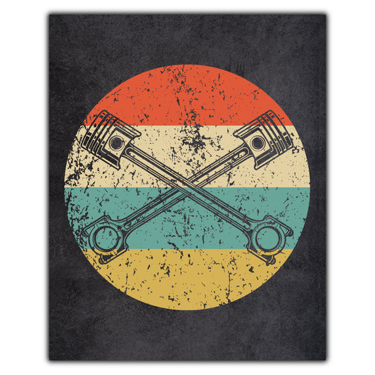 Car Engine Pistons Mechanic Icon Retro 8"x10" Wall Art Print
