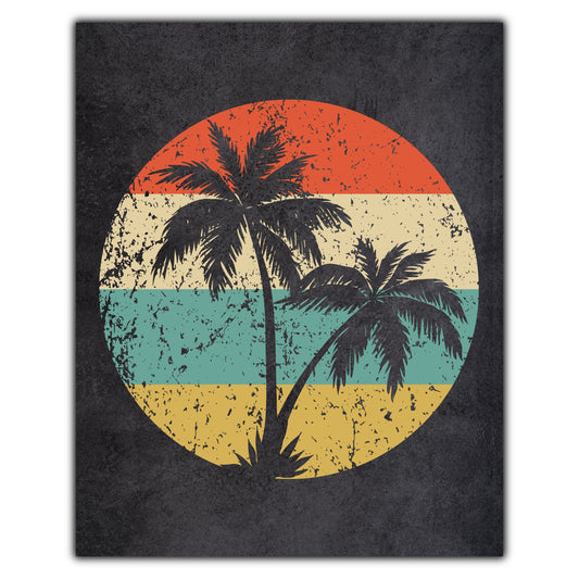 Tropical Beach Vacation Palm Trees Icon Retro 8"x10" Wall Art Print