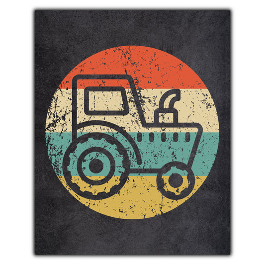 Farming Tractor Farmer Icon Retro 8"x10" Wall Art Print