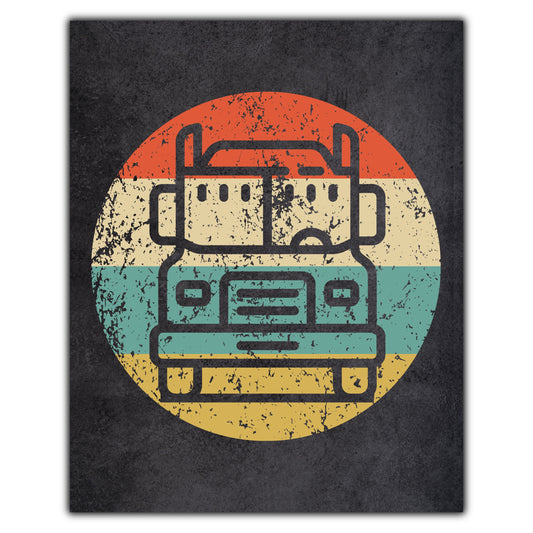 Semi Truck Truck Driver Icon Retro 8"x10" Wall Art Print