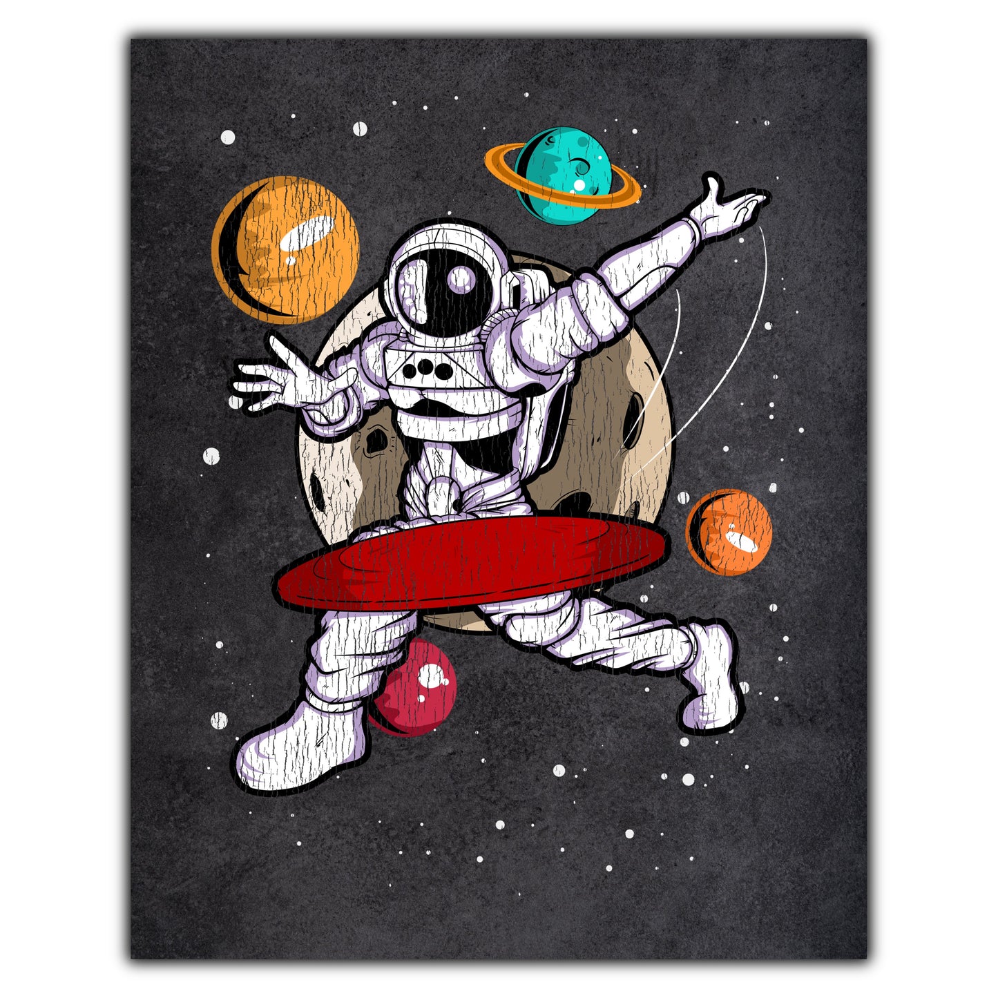 Disc Golf Astronaut Outer Space Spaceman Disc Golf Distressed 8"x10" Wall Art Print