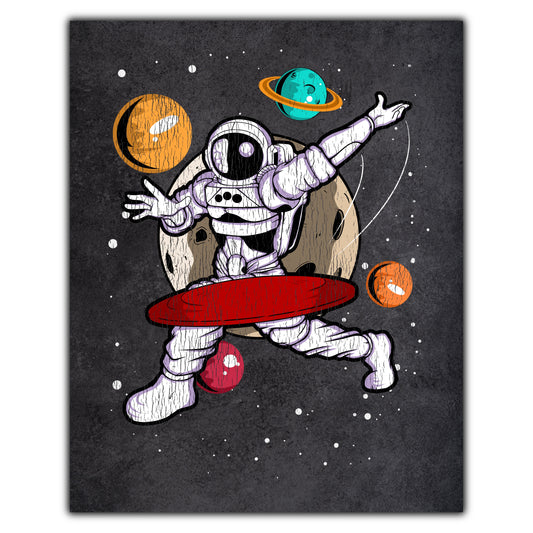 Disc Golf Astronaut Outer Space Spaceman Disc Golf Distressed 8"x10" Wall Art Print