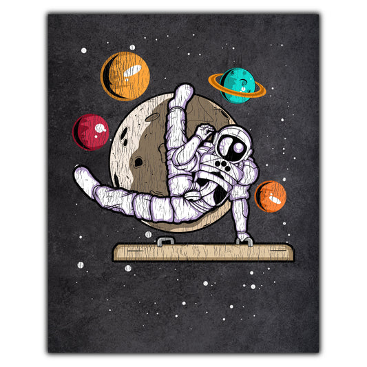 Male Gymnast Astronaut Outer Space Spaceman Gymnastics Distressed 8"x10" Wall Art Print