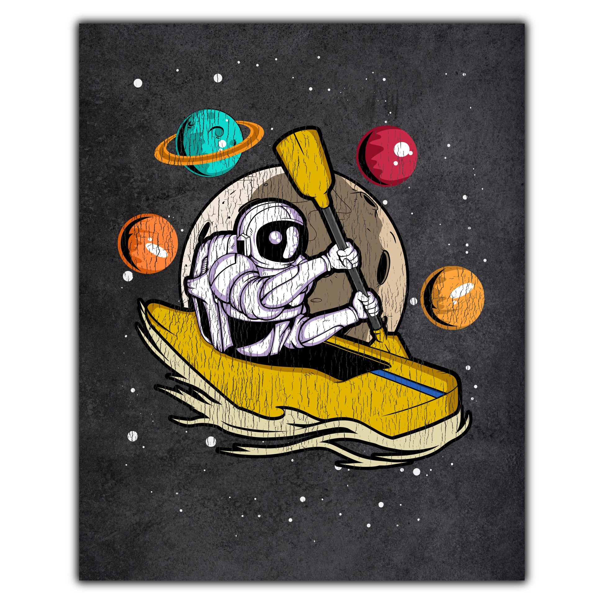 Kayaker Astronaut Outer Space Spaceman Kayaking Distressed 8"x10" Wall Art Print