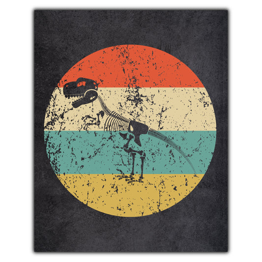 Dinosaur Skeleton Fossil Paleontology Icon Retro 8"x10" Wall Art Print