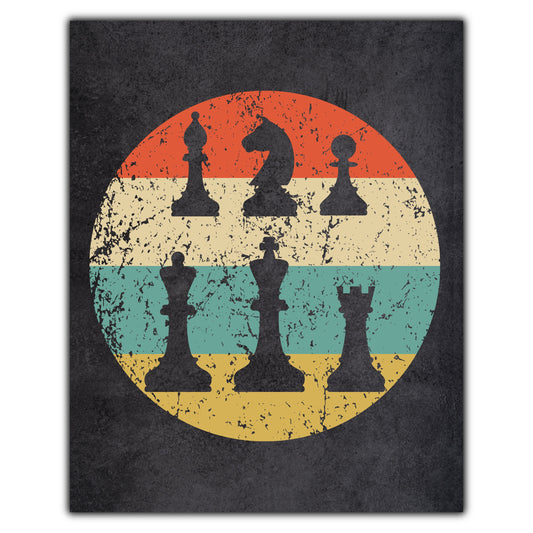 Chess Pieces Icon Retro 8"x10" Wall Art Print
