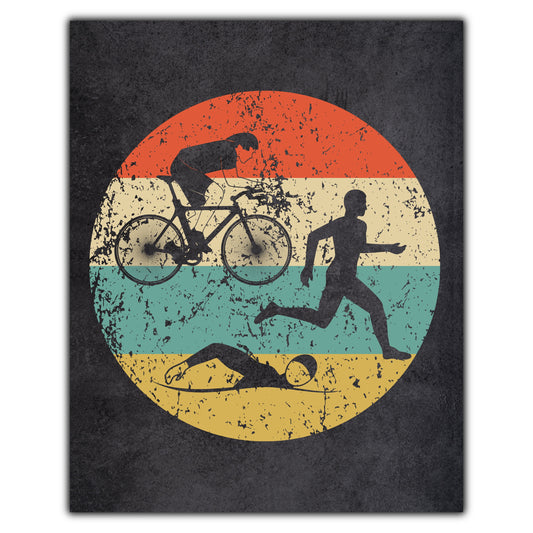 Running Swimming Biking Triathlon Icon Retro 8"x10" Wall Art Print