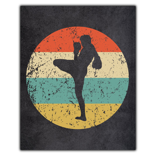 Kick Boxer Kick Boxing Sports Icon Retro 8"x10" Wall Art Print