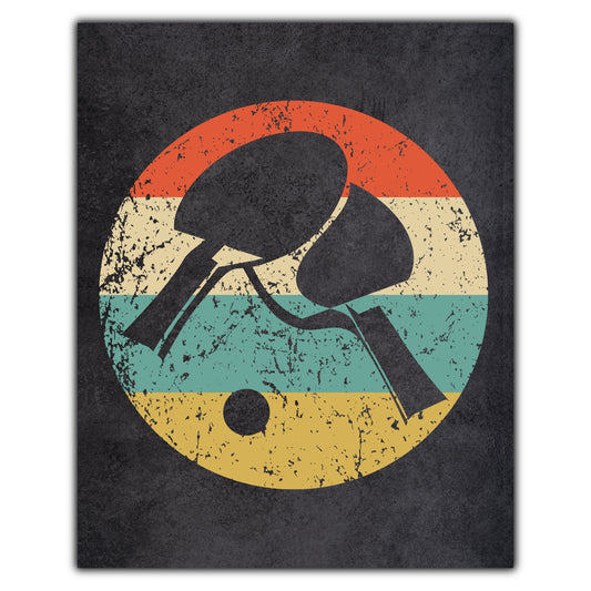 Table Tennis Paddles Icon Retro 8"x10" Wall Art Print