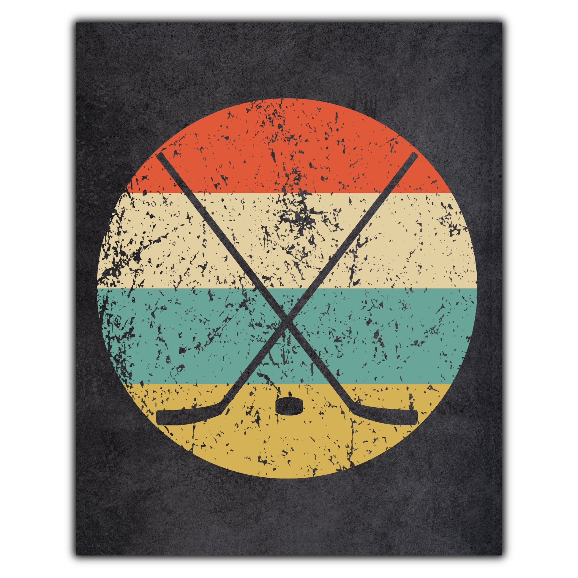 Crossed Hockey Sticks Puck Sports Icon Retro 8"x10" Wall Art Print