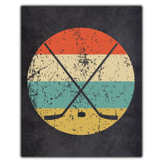 Crossed Hockey Sticks Puck Sports Icon Retro 8"x10" Wall Art Print