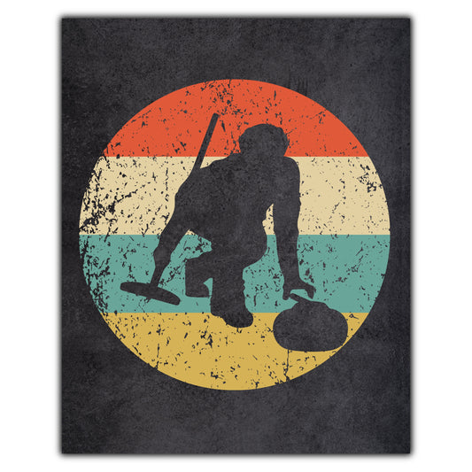 Curler Curling  Sports Icon Retro 8"x10" Wall Art Print