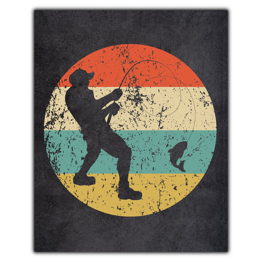 Fisherman Fishing Icon Retro 8"x10" Wall Art Print