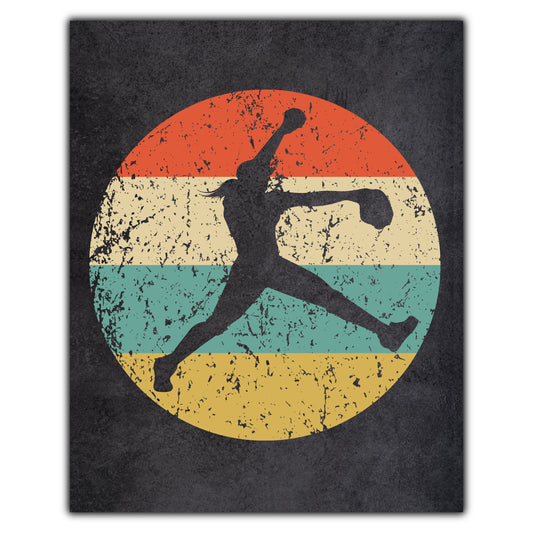 Softball Pitcher Sports Icon Retro 8"x10" Wall Art Print