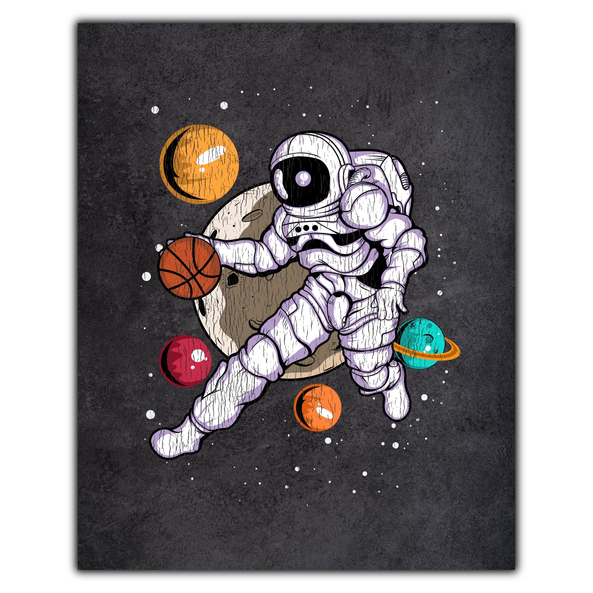 Basketball Astronaut Outer Space Spaceman Distressed 8"x10" Wall Art Print