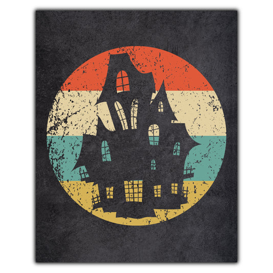 Haunted House Halloween Icon Retro 8"x10" Wall Art Print