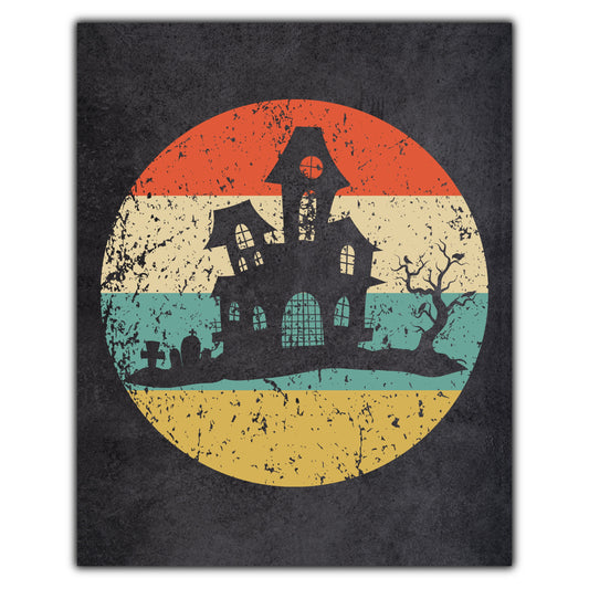 Haunted House Halloween Icon Retro 8"x10" Wall Art Print