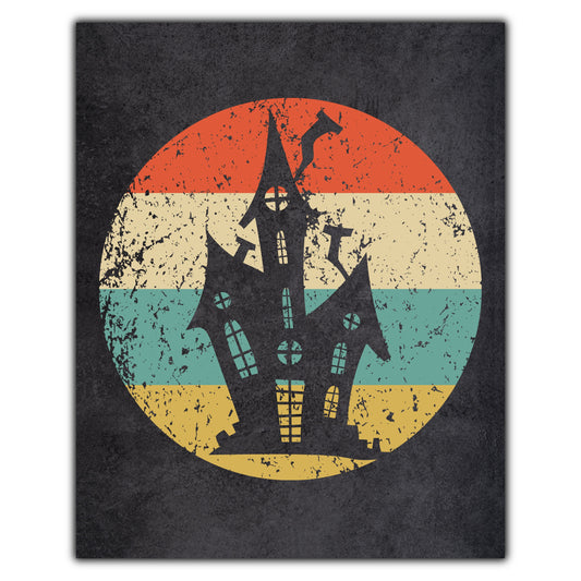 Haunted House Halloween Icon Retro 8"x10" Wall Art Print