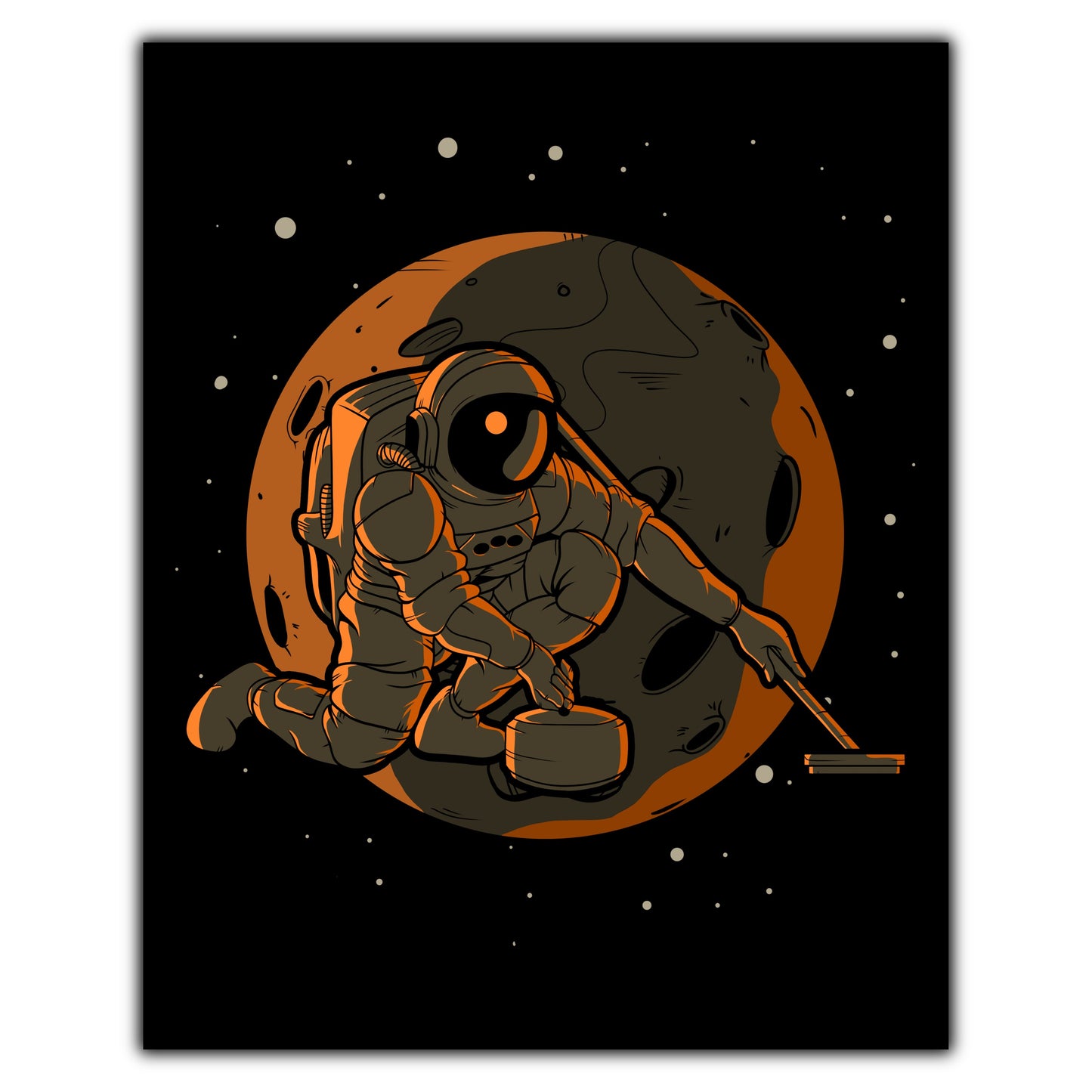 Curling Astronaut Outer Space Spaceman 8"x10" Wall Art Print