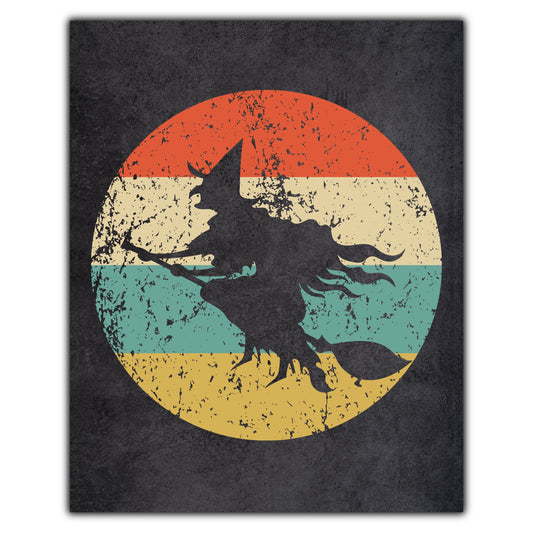Flying Witch Halloween Icon Retro 8"x10" Wall Art Print