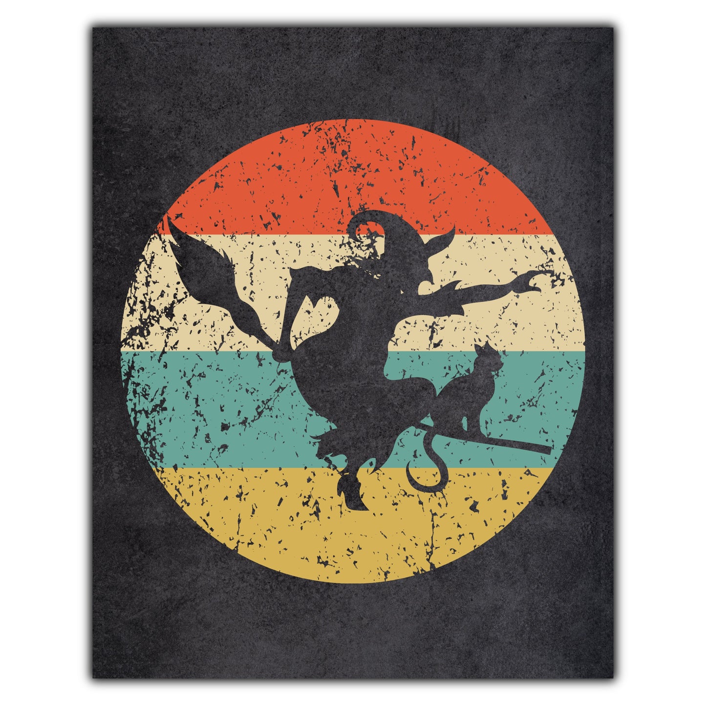 Flying Witch Halloween Icon Retro 8"x10" Wall Art Print