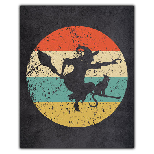Flying Witch Halloween Icon Retro 8"x10" Wall Art Print